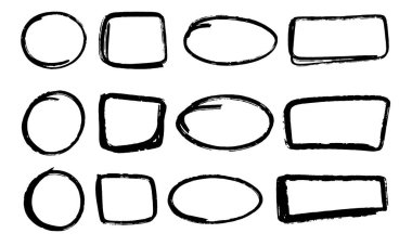 On iki el çizimi daire ve kare. Vektör kümesi illüstrasyonu