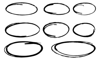 Dokuz el çizimi siyah sınır dairesi ayarlandı. Vektör illüstrasyonu
