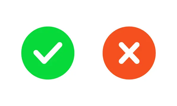 evet ve hayır düğmeleri, kırmızı çapraz çember ve yeşil işaretli vektör resimleme