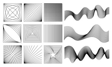 Siyah çağdaş çizgi sanatı, geometrik şekilli tek renkli. Vektör illüstrasyonu
