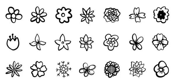 Siyah karalama çiçek ikonu koleksiyonu seti. Vektör illüstrasyonu
