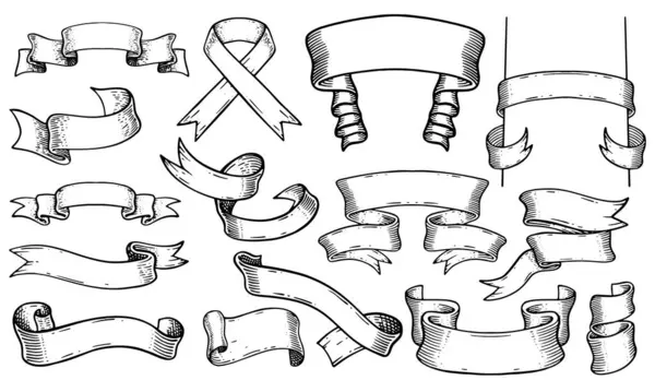 Kara El klasik kurdele koleksiyonu seti. Vektör ilhanesi