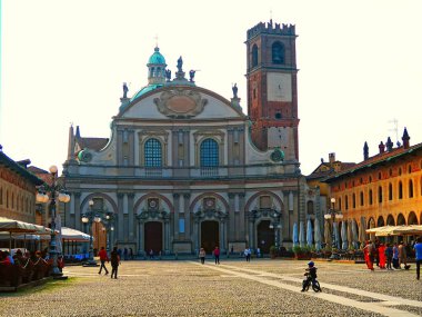 Vigevano,Italy,12 may 2024.Vigevano Cathedral is a Roman Catholic cathedral dedicated to Saint Ambrose and located in the Piazza Ducale of Vigevano, Italy.The current structure was commissioned by Duke Francesco II Sforza in  1530