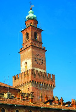 Vigevano,Italy,12 may 2024.The tower was finished at the end of the 15th century. 75 meters high, called by Bramante, it is the current civic tower of the city of Vigevano