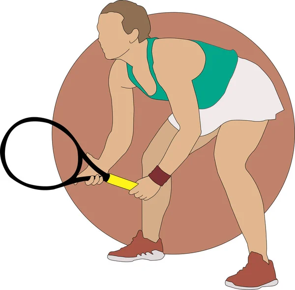 Lady Tennis Çizim Vektör Grafiği Servis Alır Logo Veya Tasarım — Stok Vektör