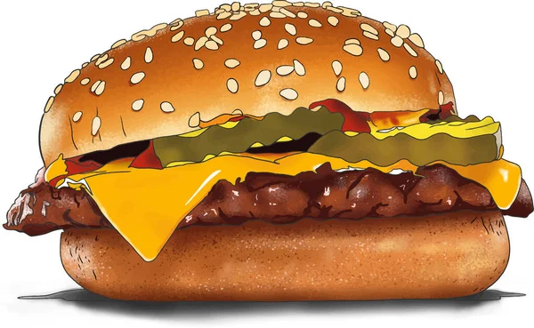 Cheeseburger Illustration Elemen Design Resources — Stock Vector