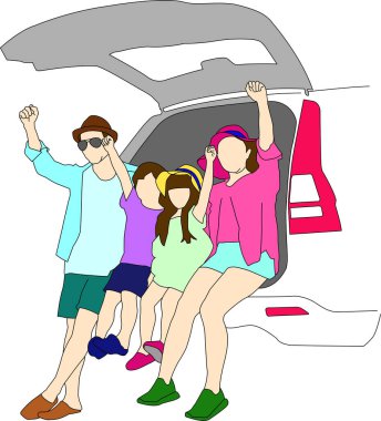 Aile Seyahati Vektör Düz Çizim