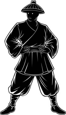Çinli Savaşçı Silueti Düz Vektör İllüstrasyonu