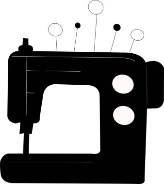 Dikiş makinesi Vektör illüstrasyonu. Beyaz arkaplanda minimalist siyah doğrusal çizim