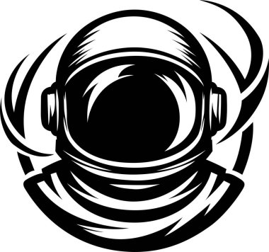 Astronot Siyah ve Beyaz Siluet Vektör İllüstrasyonu