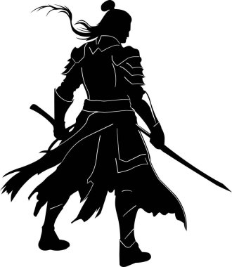 Çinli Savaşçı Silueti Düz Vektör İllüstrasyonu