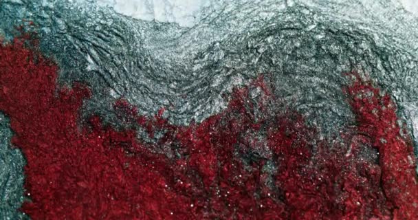 Потік Чорнила Блискучий Рідкий Абстрактний Фон Червоний Сріблястий Сірий Колір — стокове відео