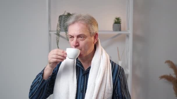 Good Morning Elegant Man Enjoying New Day Positive Middle Aged — Stock Video