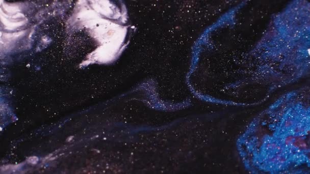 Сверкающая Жидкость Текстура Блестящие Чернила Блестящие Частицы Волны Черно Синий — стоковое видео