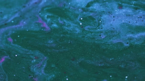 Жидкое Искусство Палитра Ocean Процесс Рисования Синяя Зеленая Мерцающая Жидкая — стоковое видео