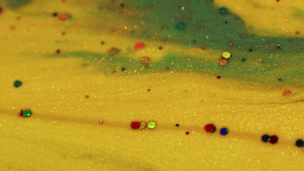 Woestijnparadijs Vloeibare Kunst Schilderproces Gouden Groene Glinsterende Vloeibare Verf Met — Stockvideo