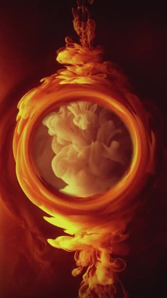 Vertikales Video Rauchrunder Rahmen Tintenwasserfluss Okkultes Rad Heiße Luft Orange — Stockvideo