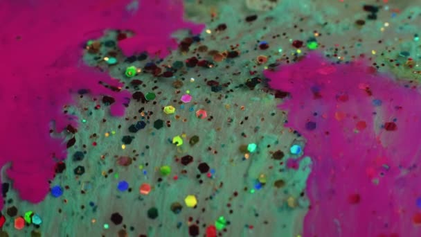 Жидкая Магия Блестящее Потоковое Искусство Праздничный Фон Розово Зеленый Мерцающий — стоковое видео
