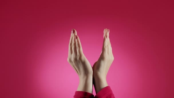 Präsentierende Geste Unsichtbares Produkt Werbe Hintergrund Weibliche Hände Die Handflächen — Stockvideo