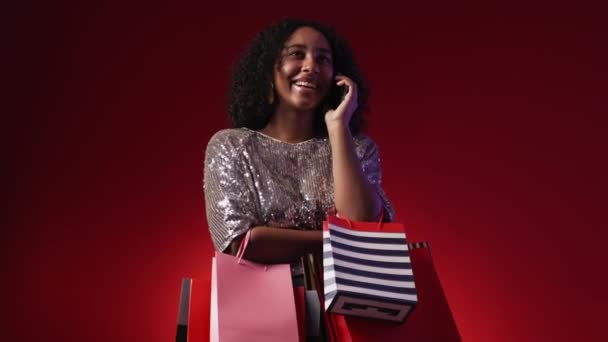 Communication Mobile Femme Commerçante Une Vie Réussie Joyeuse Dame Élégante — Video