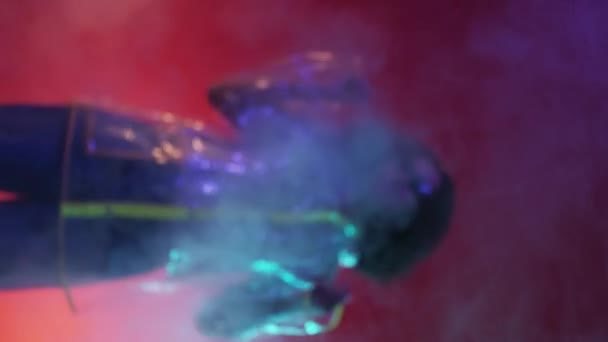 Vertical Video Party Woman Neon Light Portrait Cyberpunk Defocused Lady — Stock Video