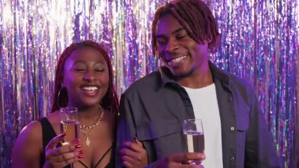 New Year Greeting Happy Couple Holiday Celebration Joyful Beloved Black — Stock Video