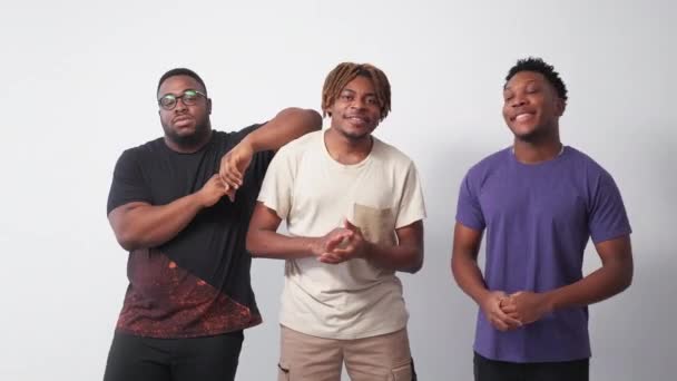 Happy Black Men Friendly Relationship Model Shooting Positive Hipster Guys — Stok video