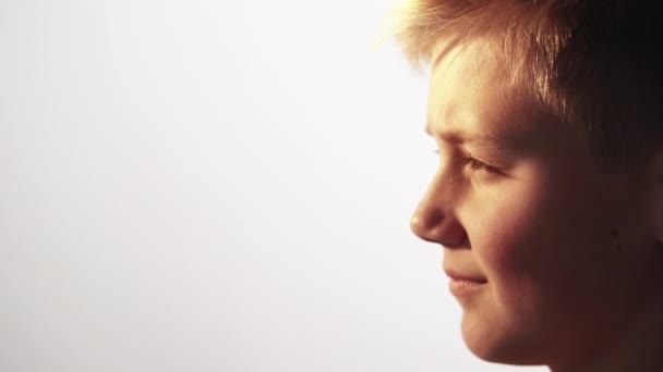 Happy Teenager Boy Dreamful Mood Profile Portrait Smiling Positive Male — Vídeo de Stock