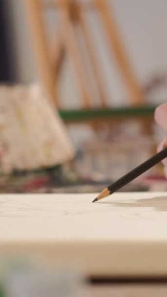 Vertical Video Drawing Art Creative Hobby Talent Skill Closeup Female — Stockvideo