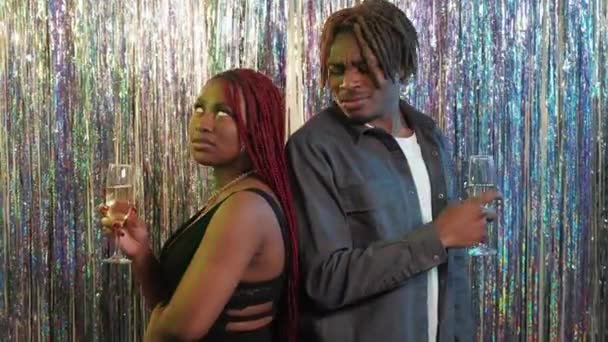 Couple Problem Party Quarrel Bad Celebration Angry Black Woman Man — Vídeos de Stock