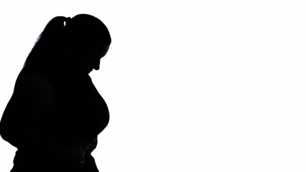 Obezitatea Depresivă Siluetă Feminină Ruşine Corporală Suparat Dimensiune Profil Femeie — Videoclip de stoc