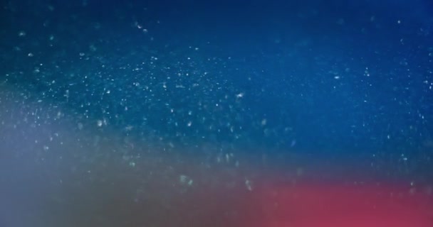 Bokeh Light Overlay Glitter Fluid Shiny Bubbles Defocused Neon Blue — Video Stock