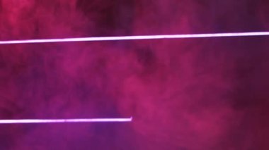 Color mist. Blur neon glow. Fluorescent rays. Defocused ultraviolet pink purple lines light smoke flow on dark abstract free space background.