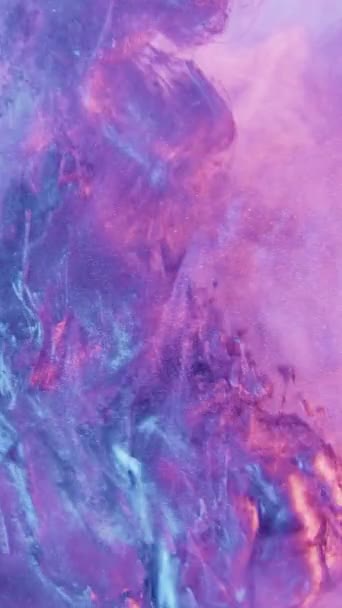 Κάθετο Βίντεο Πιτσιλιές Μελανόνερο Μαγική Έκρηξη Μπλε Ροζ Μωβ Νέον — Αρχείο Βίντεο