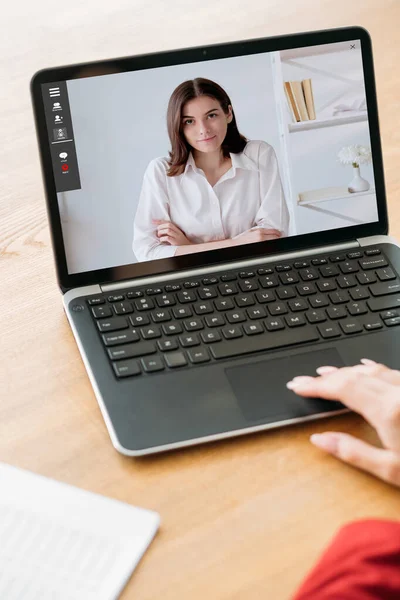 Web Interview Video Chat Remote Cooperation Female Business Partners Discussing — Stockfoto