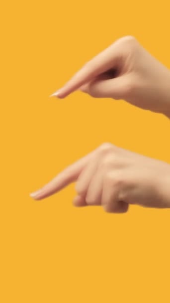 Vertical Video Hand Pointing Previous Page Demonstrating Gesture Female Fingers — Vídeo de stock