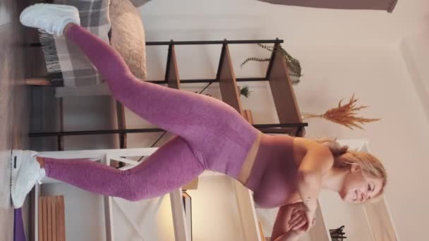 Vertical Video Fitness Woman Home Activity Healthy Life Joyful Active — Vídeos de Stock