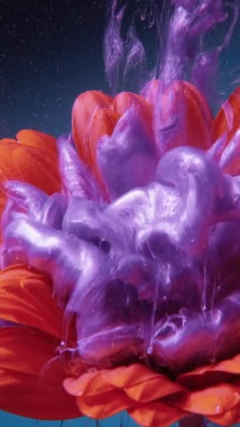 Vertical Video Flower Paint Water Ink Drop Floral Art Purple — Stock video