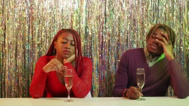 Boring Party Unhappy Couple Bad Celebration Sad Displeased Black Man — Vídeo de Stock