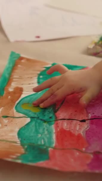 Vertical Video Child Art Finger Painting Kid Inspiration Creative Hobby — Video Stock