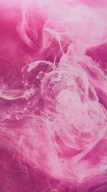 Vertical video. Color steam. Fume swirl. Vapor floating. Pink glowing smoke cloud texture paint water flow motion abstract background.