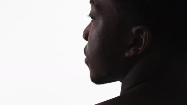 Sad Man Face Silhouette Loneliness Depression Back View Closeup Portrait — Video Stock
