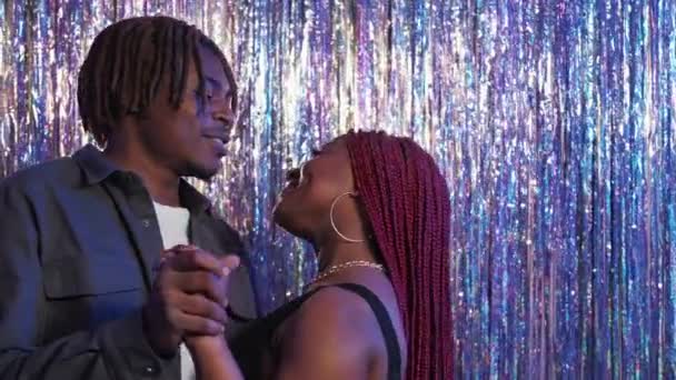 Dancing Couple Festive Party Love Affection Happy Beloved Black Man — Vídeo de Stock