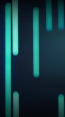 Vertical video. Neon background. Blur glow. Fluorescent illumination. Defocused cyan green blue color LED light flare on dark black abstract free space.