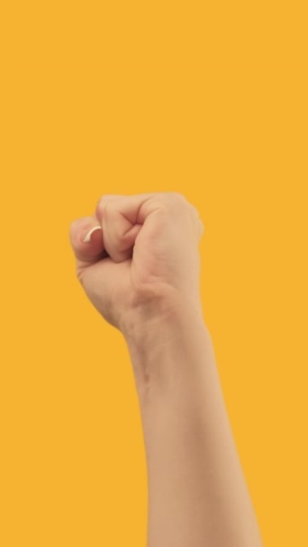 Vertical Video Protest Fist Strike Demonstration Female Activist Clenched Hand — Vídeos de Stock