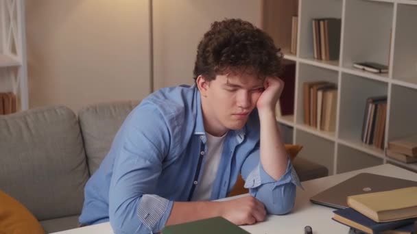 Hard Education Sleeping Man Exhausted Study Tired Guy Falling Asleep — Stock Video