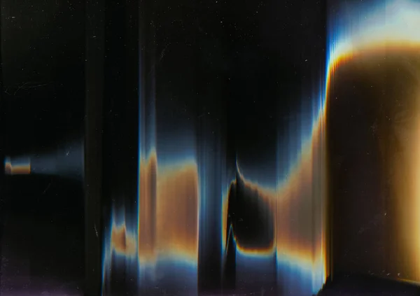 Sıkıntılı Film Yaş Sınırı Yıpranmış Doku Mavi Turuncu Işık Lekeleri — Stok fotoğraf