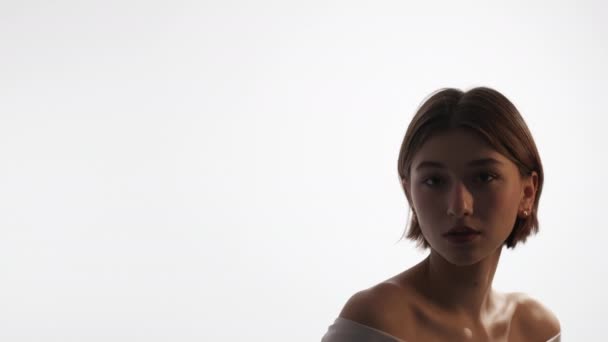 Female Beauty Silhouette Portrait Advertising Background Sensual Pretty Woman Short — Stockvideo