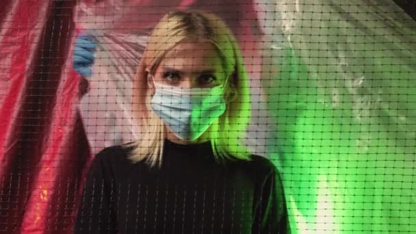 Conceptual Art Allergy Suffer Ecology Problem Woman Medicine Mask Being — Videoclip de stoc