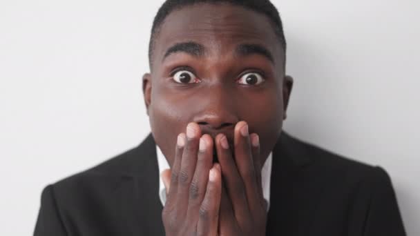 Shock News Embarrassed Businessman Work Mistake Portrait Surprised Man Feeling — Vídeo de stock